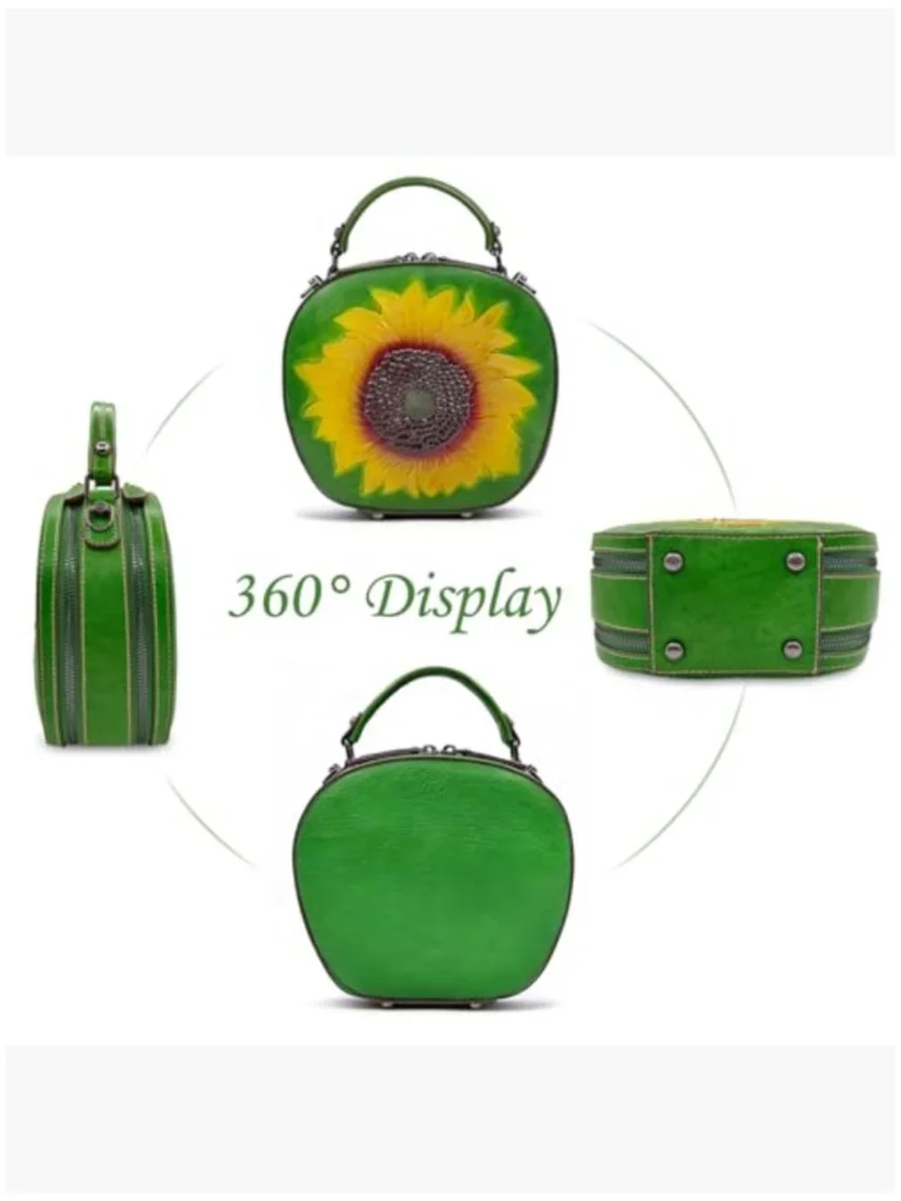 Vintage Genuine Leather Crossbody Bag with Sunflower Embossed Design - Picture 4 of 7